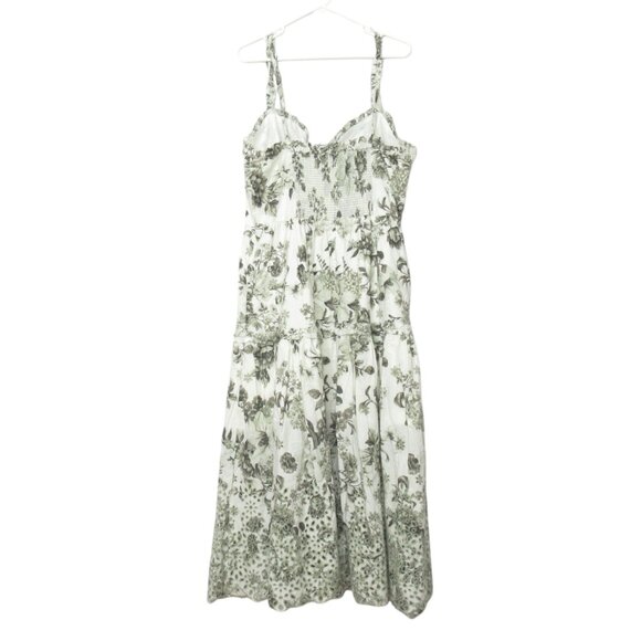 By Anthropologie Sleeveless Sweetheart A-Line Midi Dress Green Motif XL - Picture 7 of 15